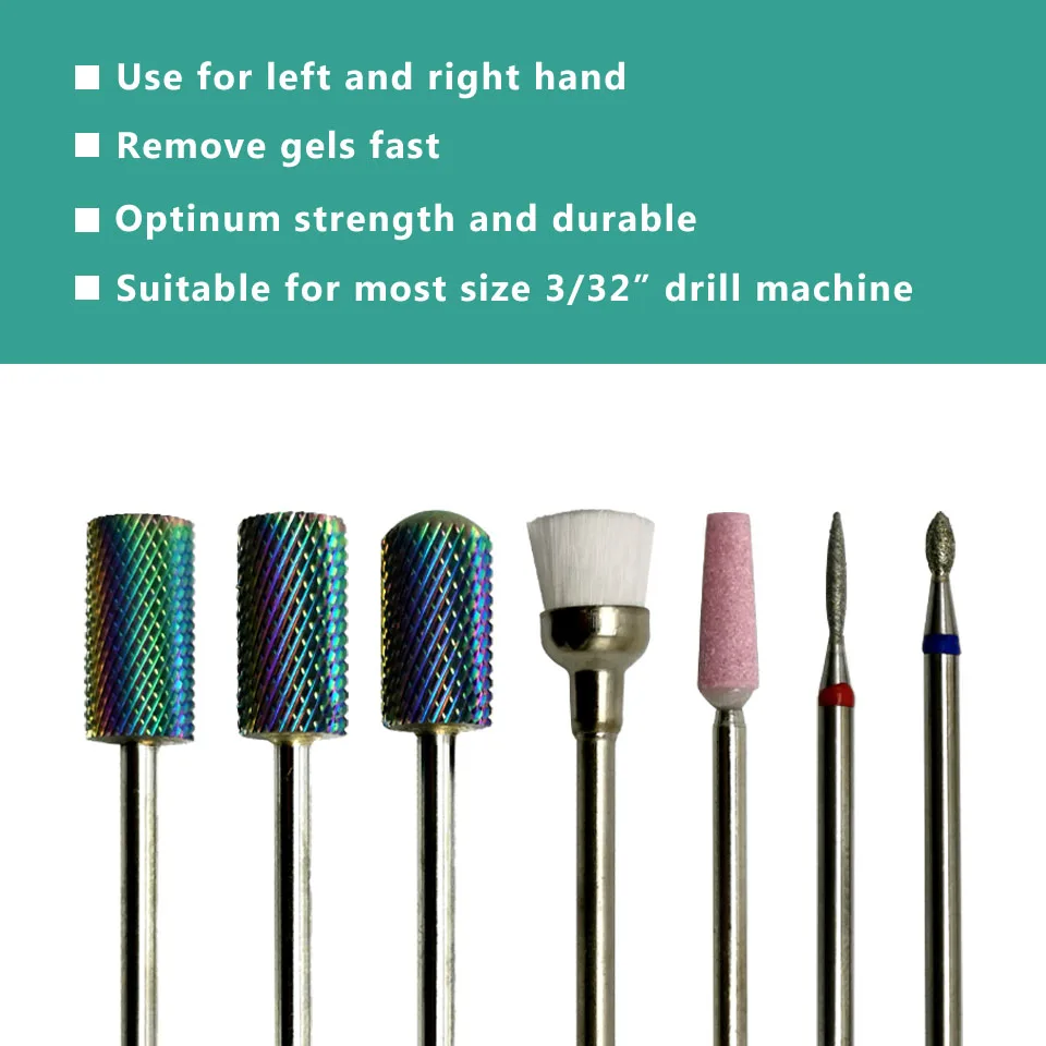 

HYTOOS 7Pcs Nail Drill Bits Set With Holder Carbide Diamond Nail Tool Kit Safety Cuticle Bit Electric Drills Nails Accessories