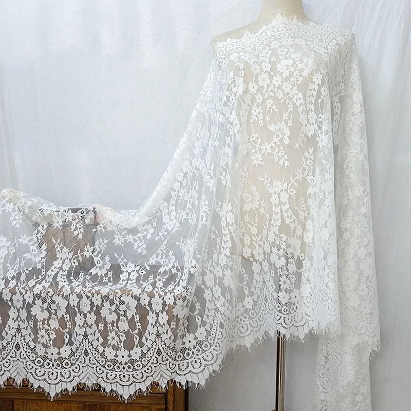 

3Yard Long Eyelash Lace Trim Traditional Wedding Lace Fabric White Black Table Cloth DIY Crafts 70cm wide