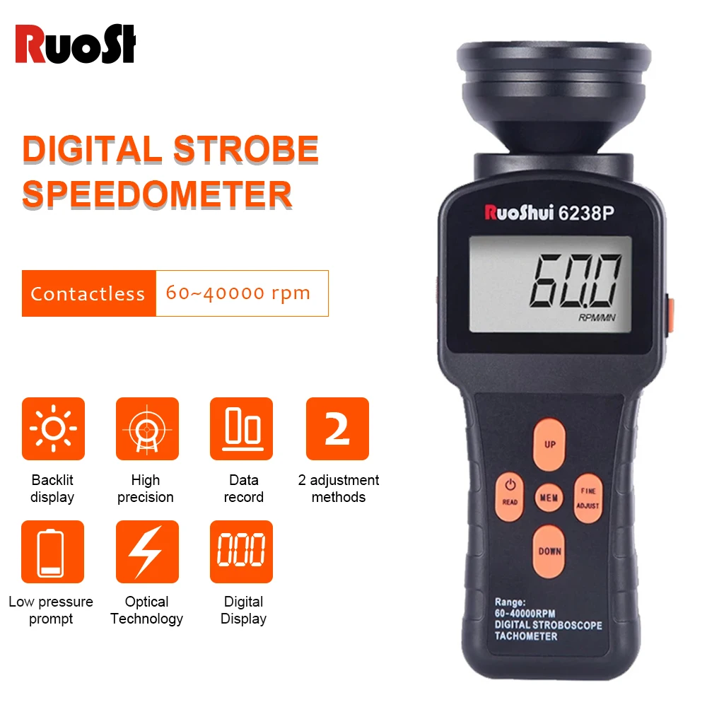 Цифровой Стробоскоп RuoShui тахометр 6238P LCD Бесконтактный фотоэлектрический