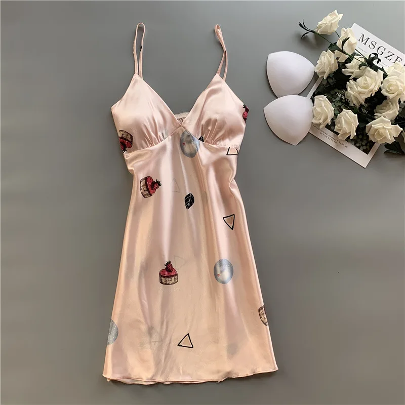 Женские атласные ночные рубашки для сна пижамы с нагрудными накладками