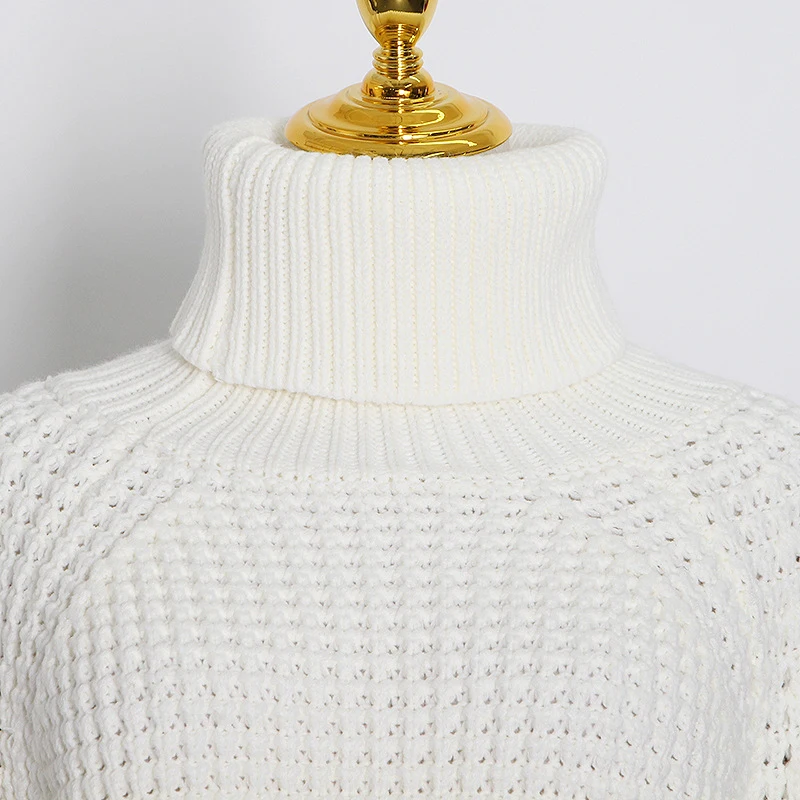 

GALCAUR Casual Sweaters For Women Turtleneck Long Sleeve Knitted Loose Elegant Black Side Split Loose Pullovers Female 2021 Tide