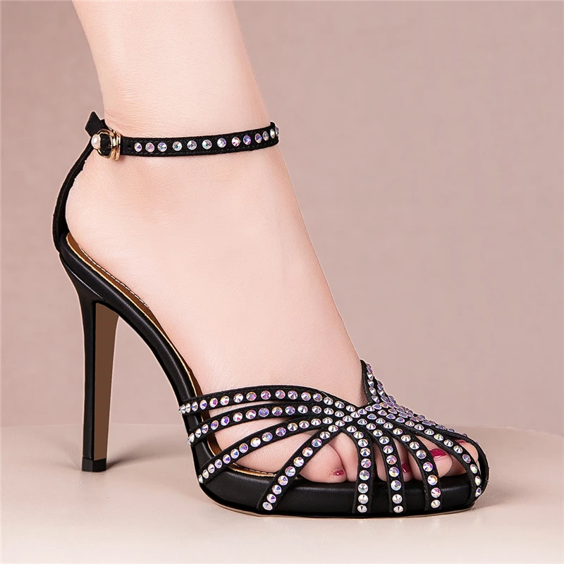 

VERCONAS Ankle Strap Women Sandals Fashion Sexy Rome Hollow Rhinestone Pumps Summer Party Prom Super High Heels Shoes Woman 2021