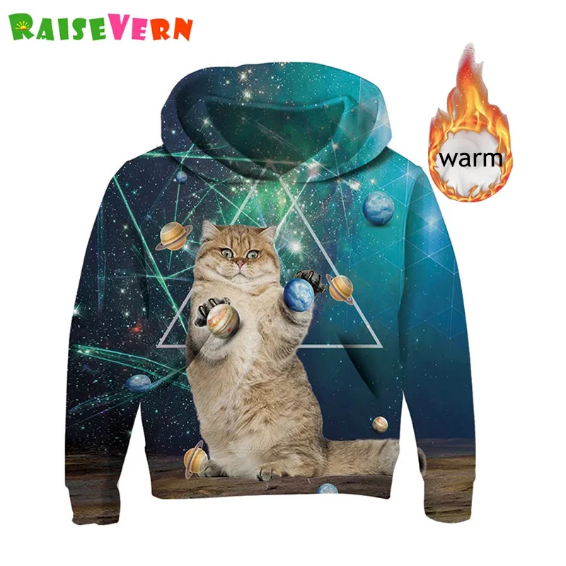 Толстовки с капюшоном и принтом Кот космическая Галактика Верхняя одежда для