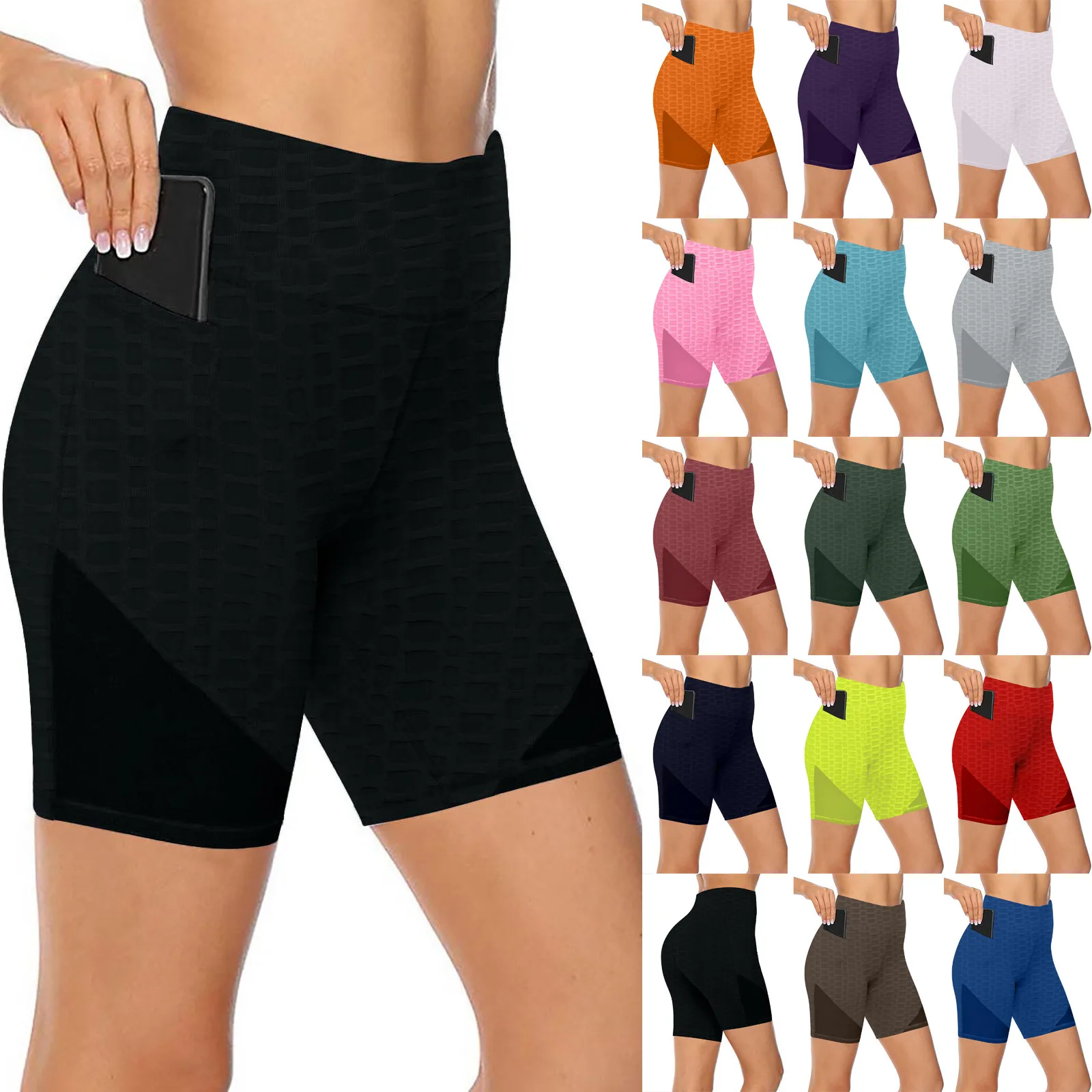 

Шорты для бега в тренажерном зале, шорты для йоги, женские шорты с высокой талией и эффектом пуш-ап, обтягивающие спортивные шорты с карманам...