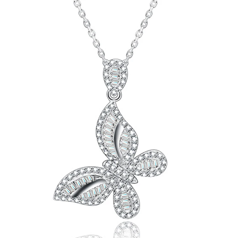 Женское колье чокер с бабочками из стерлингового серебра 925 пробы кристаллом