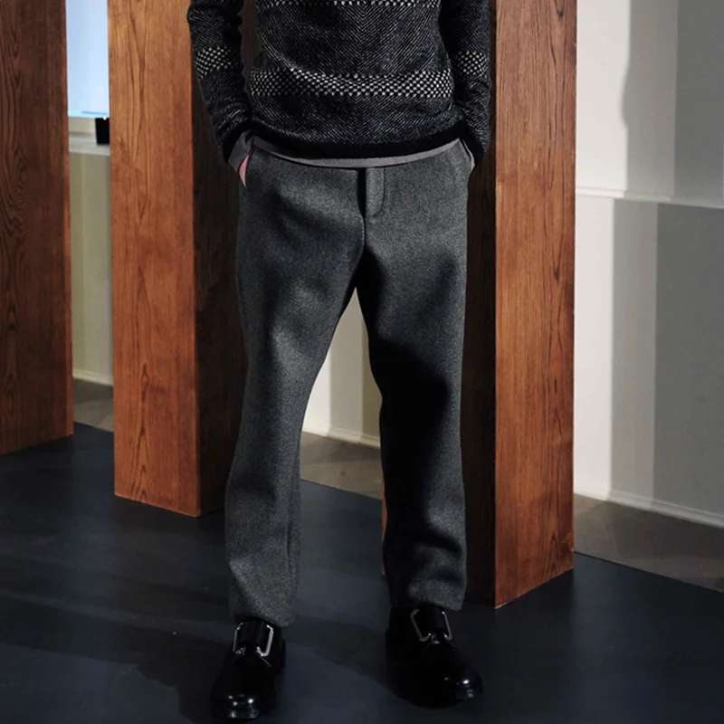 

Брюки мужские шерстяные повседневные, облегающие прямые штаны из чистой шерсти, большие размеры, зима