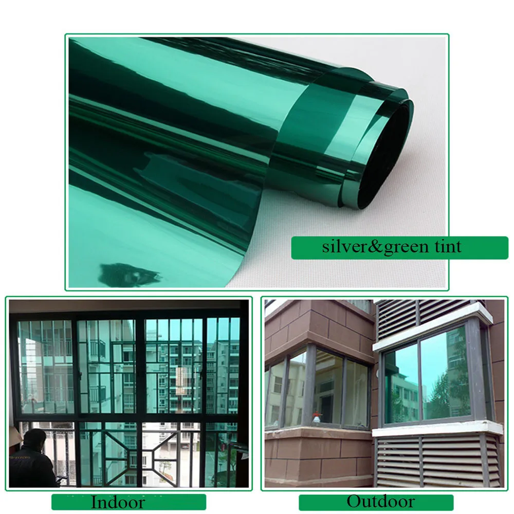 SUNICE Green&ampsilver Solar Tint Home Office Window Film Reflective Sun Proof One Way Mirror for both inside/outside0.9m x 2m | Дом и сад