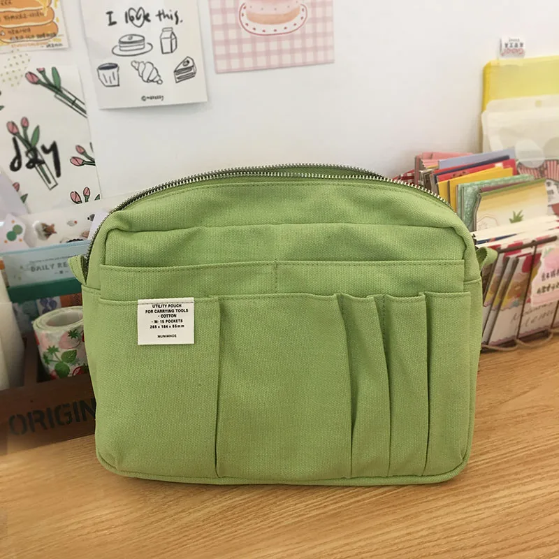

2022 The Grass Green Big Size Pencil Bag Pocket Stationery Portable Pouch Gift 25*18*6cm