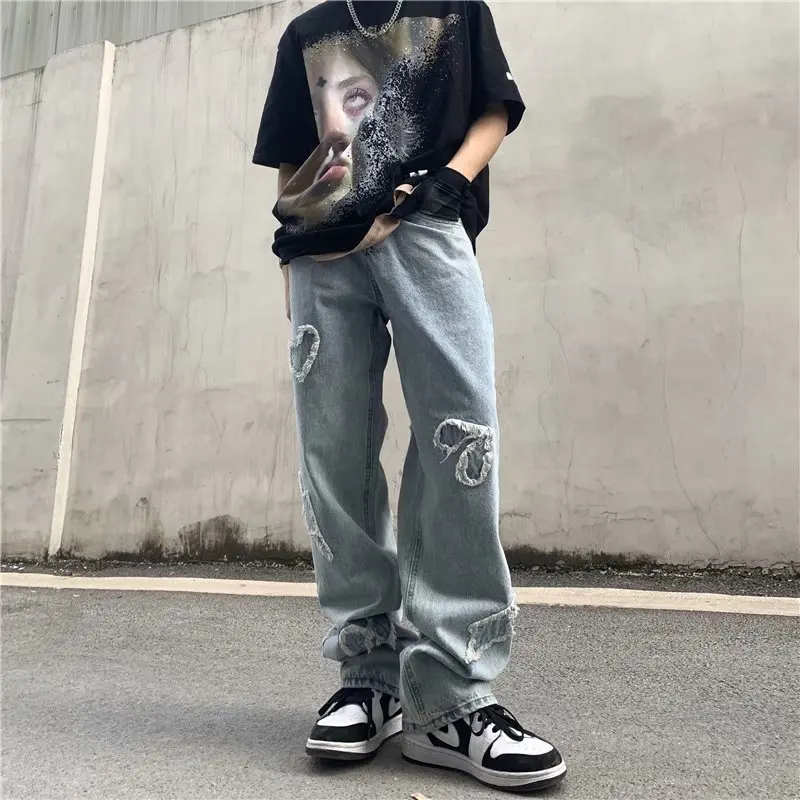 

HOUZHOU Hip Hop Baggy Jeans Denim Trousers Wide Men's Jeans Patchwork Harajuku Hippie Japanese Korean Streetwear Men Fashion