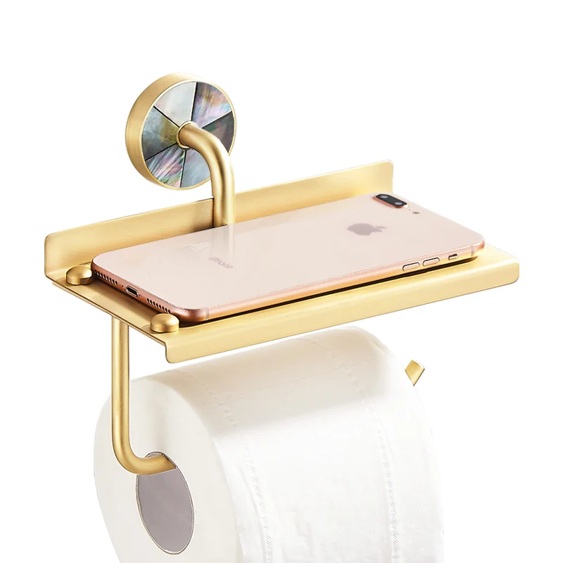 

Shell Luxury Paper Towel Holder Toilet Mobile Phone Rack Paper Box Free Punch Silver Paper Holder Bathroom Copper Roll Holder