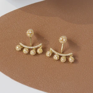 Женские серьги-гвоздики с кисточками, золотистые серьги в богемном стиле из настоящего золота 14 к с цирконием, свадебная бижутерия, аксессуары с подвесками