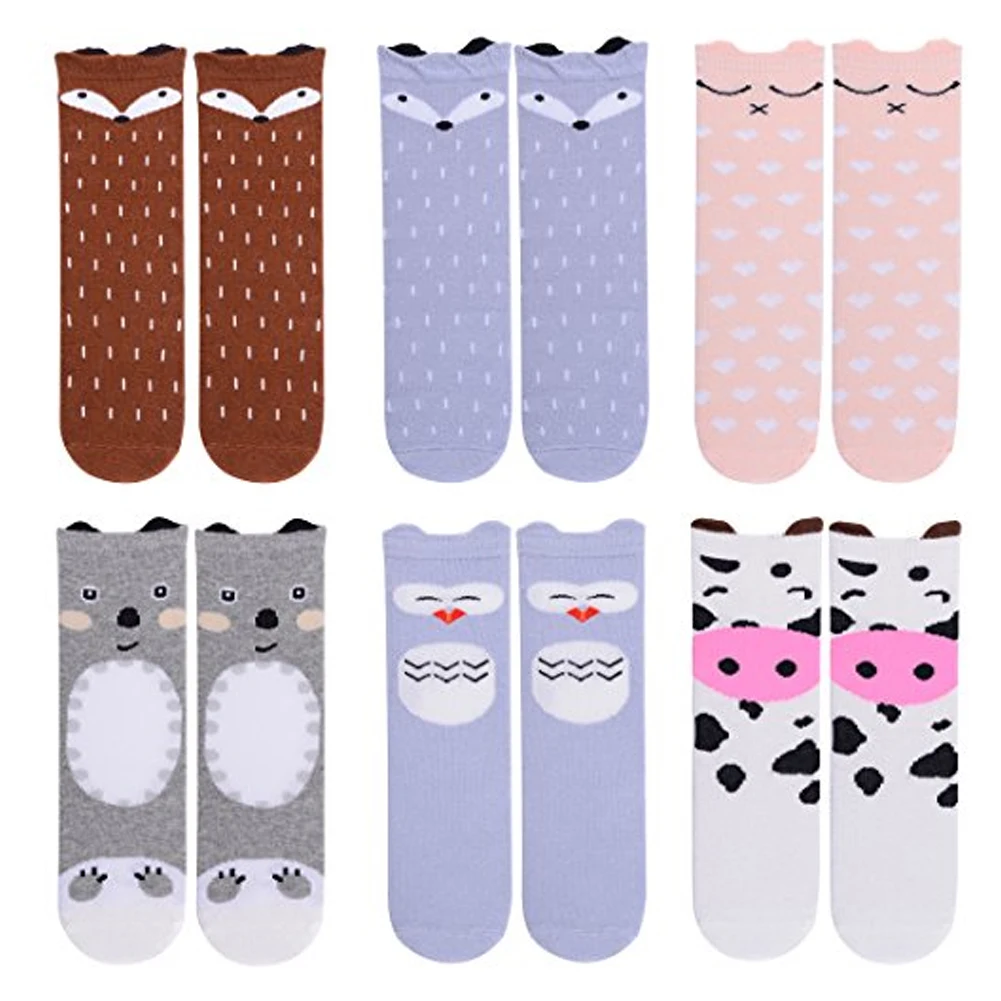 

6 Pcs Children'S Socks Cute Cartoon Pattern Warm Socks Over The Knee Socks Animal Pattern High Socks 1-3Y High Quality 2021 Hot