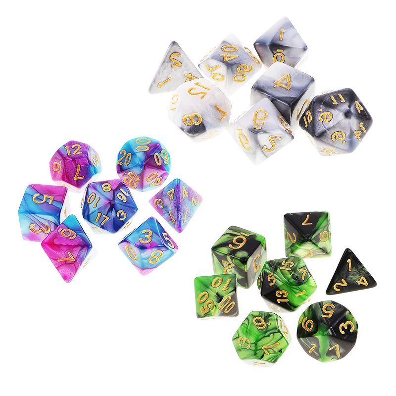 7 шт многогранные кости для подземелий и драконов DND Dados RPG MTG настольная игра D20 D12 D10 D8 D6 D4 набор разноцветных кубиков и кубиков