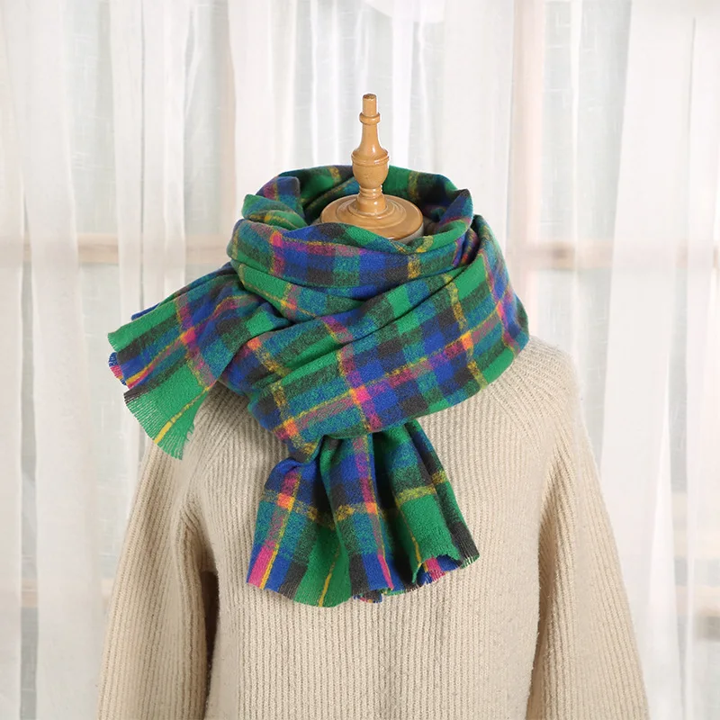 

2022 New Women Plaid Scarf Winter Pashmina Shawls Cashmere Thick Wraps Lady Warm Scarves Bufanda Luxury Blanket Neck Echarpe
