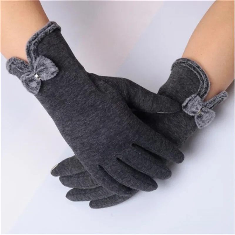 

New Winter Female Warm Cotton Blend Cute Mittens thick Plush Wrist Women Touch Screen Driving Gloves