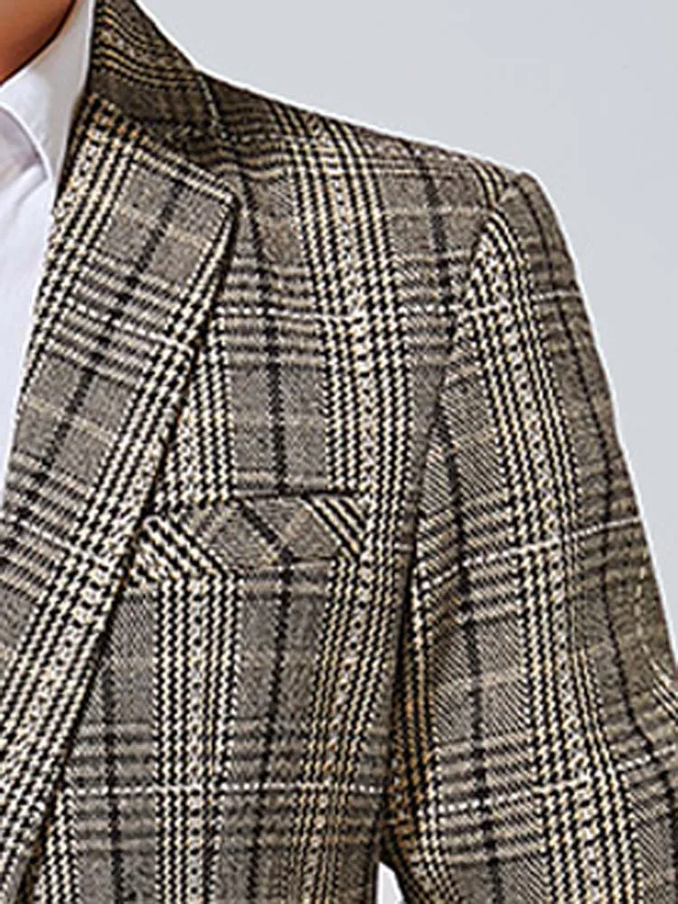 

Men's Suit Jackets coat a grain of buckle youth fashion big yards of cultivate one's morality leisure single grid lines