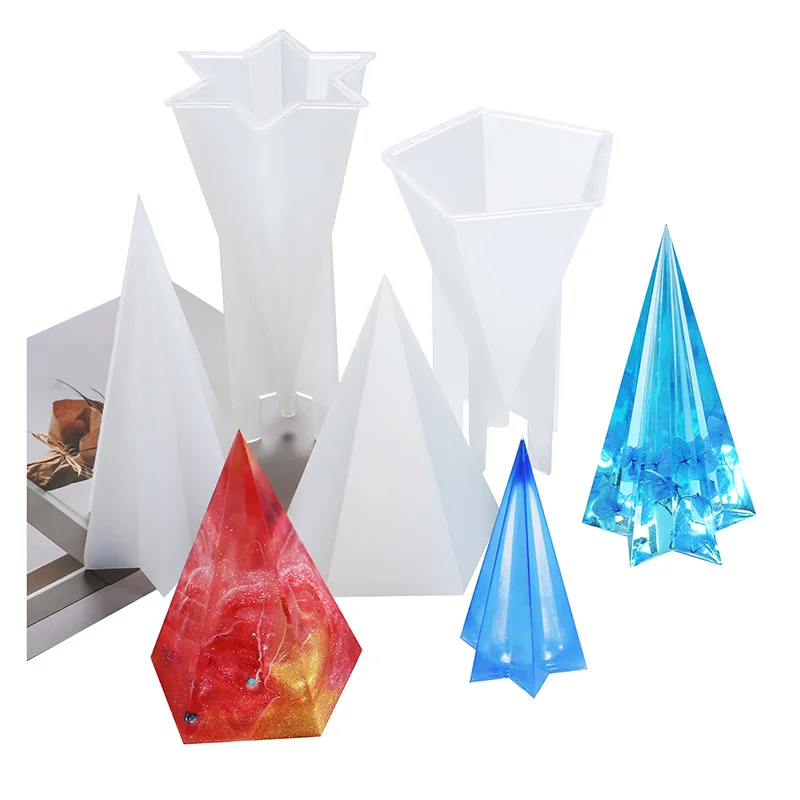 Molde de Silicone Luz da Noite de Cinco Resina Artesanal Decoração Lados Hexagonal Cone Cristal Epóxi Scented Vela Diy