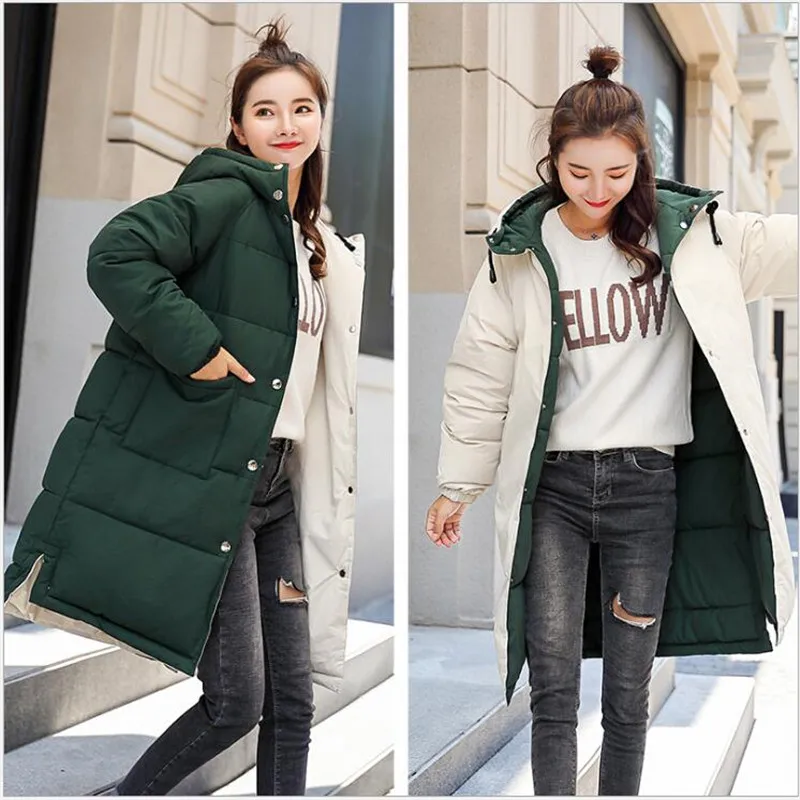 

Both Two Sides Can Be Wore 2019 New Arrival Women Winter Jacket Hooded Long Padded Female Coat Outwear women Parka Z102