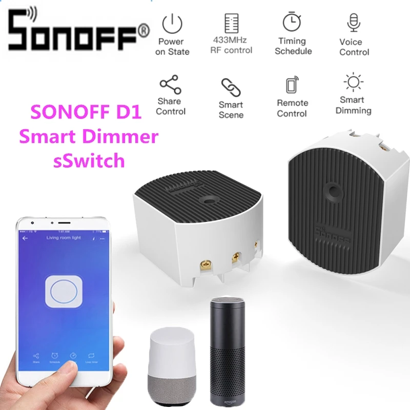 

SONOFF D1 Smart Dimmer Switch RM433 RF/APP/Voice Remote Control Dimmer Switch Smart Home Light Modulator ,for Alexa Google Home