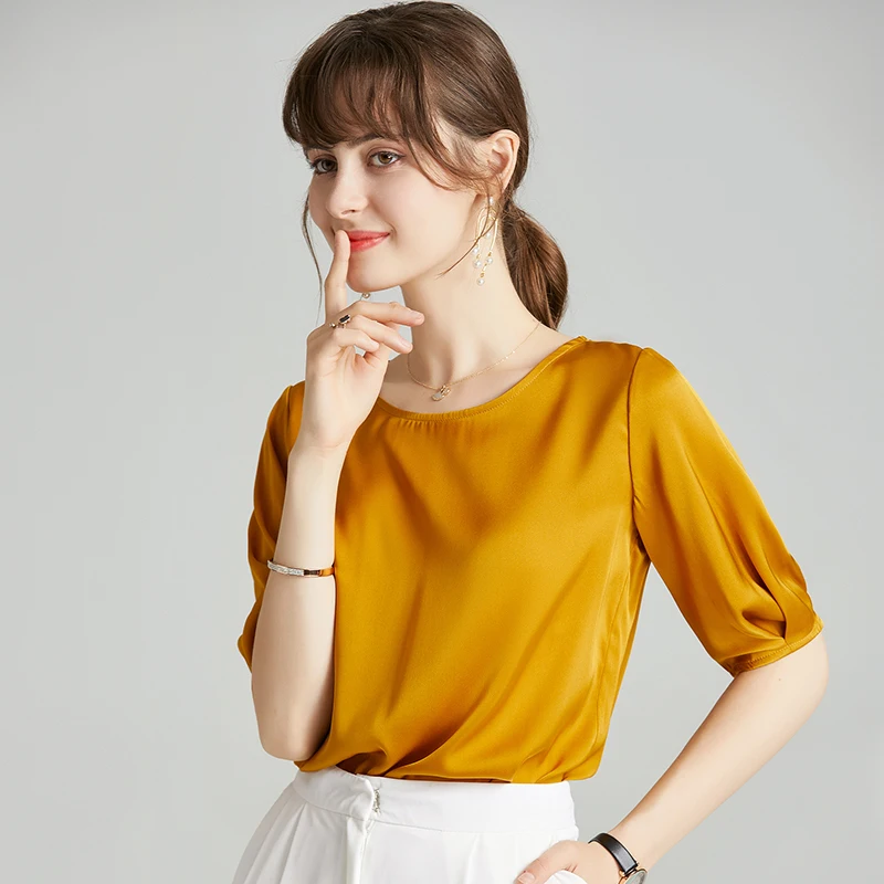 Женская модельная рубашка из чистого шелка Повседневная Блузка с круглым