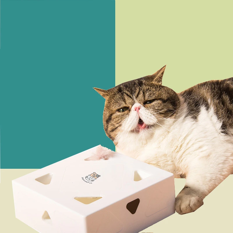 

Electric Cat Toy Sqaure Magic Box Smart Teasing Cat Stick Crazy Game Interactive Cats Feather Toys Cat Catching Mouse