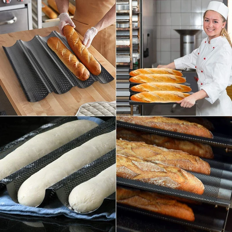 

1 Set of 3 Bread Molds, Non-Stick French Baguette Mold, 4-Slot 3-Slot Wave Toast Box Baguette Mold(S/M/L)