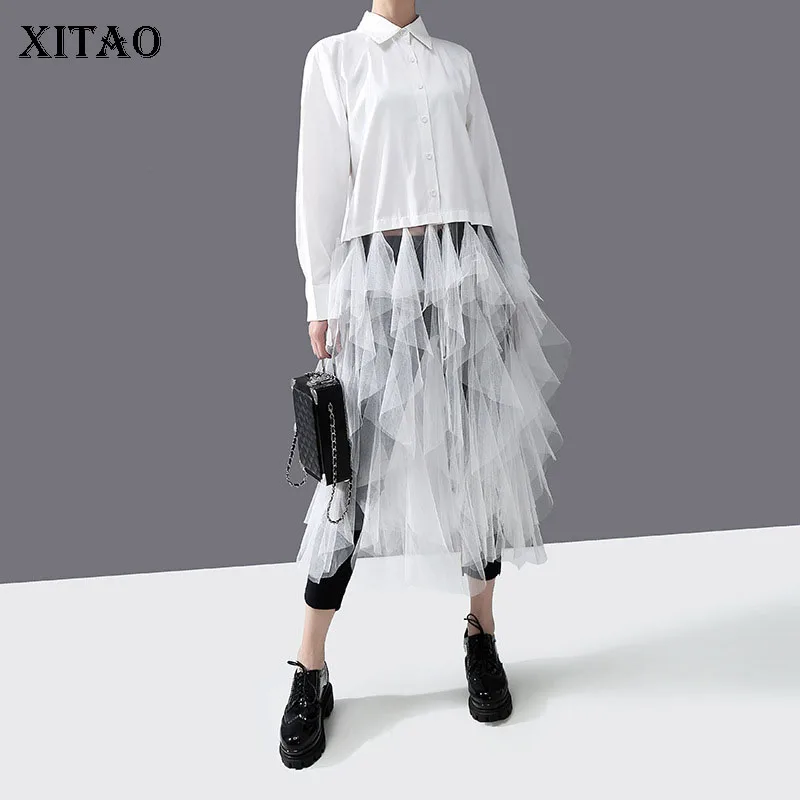 Женские сетчатые рубашки XITAO модные однотонные уличные топы и блузки с длинным