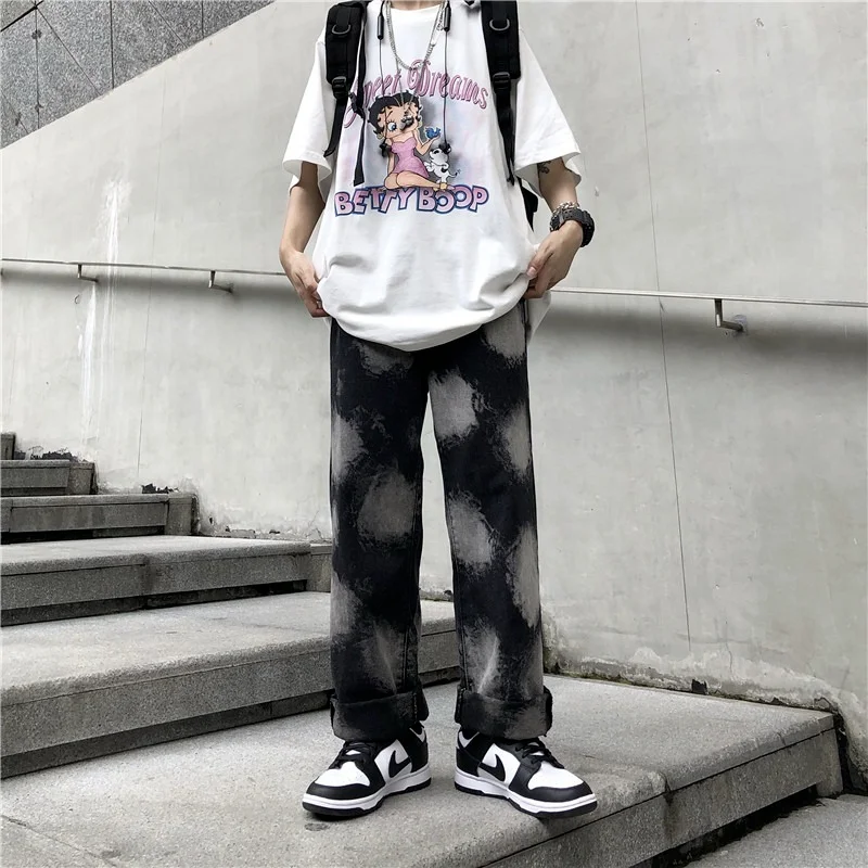 

Harajpoo Women Pants Korean Version 2021 Harajuku Style Summer Cow Jeans Couple Ins Loose Straight Trend Female Trousers Tide