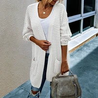 new cardigan sweater women autumn and winter pocket cardigan long sleeved loose knit mid length coat knitted sweater pullover