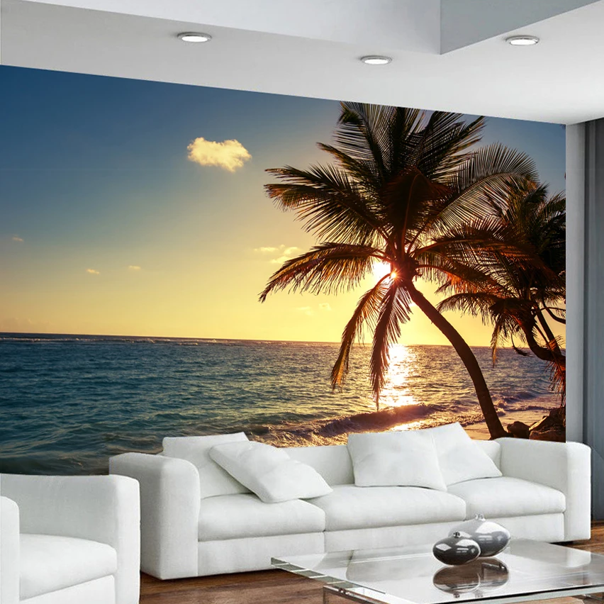 3D фотообои Sunrise заката морского пляжа кокосовых пальм природы пейзажа настенная
