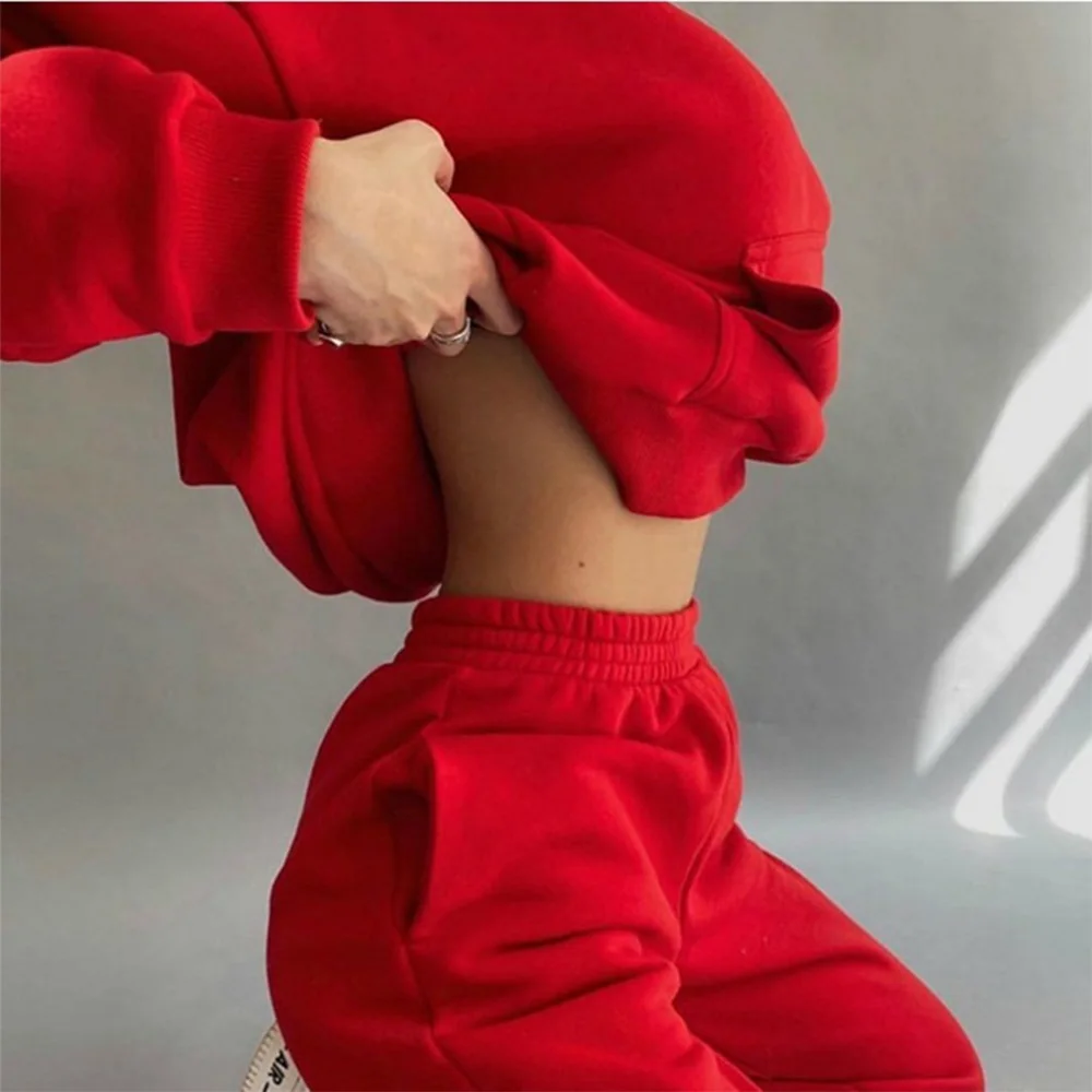 

AOUTDOOR9 Tracksuit Women Suit Sport Fleece Set Sweatpants Trousers Fitness Costume Clothing Wives Jogging 2 Piece Set Two