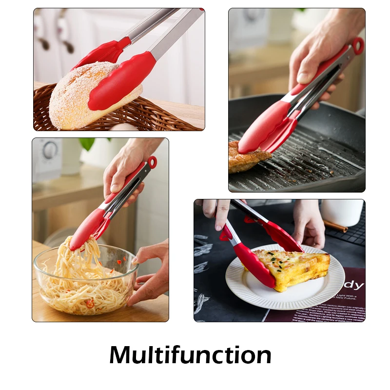 

Silicone Food Tong Stainless Steel Kitchen Tongs Silicone Non-slip Cooking Clip Clamp BBQ Salad Tools Kitchen Accessories