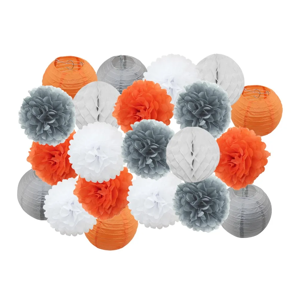 grey orange Set Горячая распродажа 21 шт./компл. розовый набор круглых Бумага Фонари для маленьких девочек украшение для детей крещение вечерние декор висит Изделия из бумаги орнамент - Цвет: grey orange Set