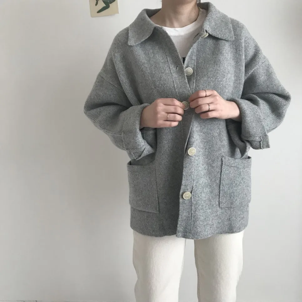 Корейский вязаный кардиган, свитер, женский зимний джемпер, Пальто Harajuku, элегантный повседневный Свободный кардиган с длинным рукавом, однобортное пальто