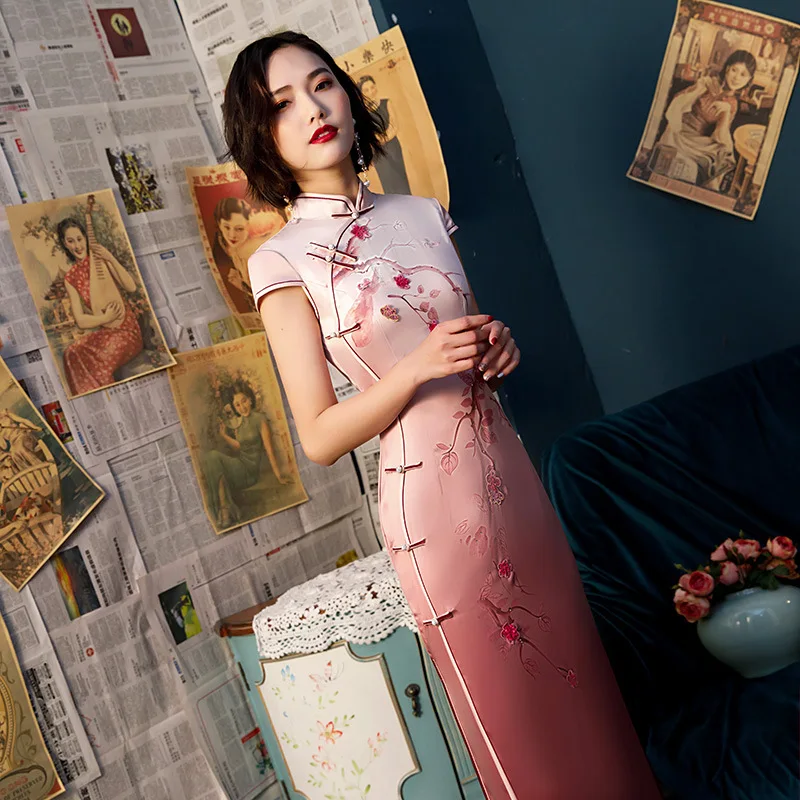 Элегантный винтажный Ципао на пуговицах ручной работы с цветочным принтом и