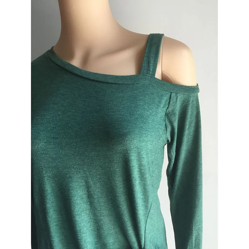 Women Long Sleeve Off-shoulder T-shirt Autumn Winter Comfortable Solid Color Knotted Loose Top JS26 | Женская одежда