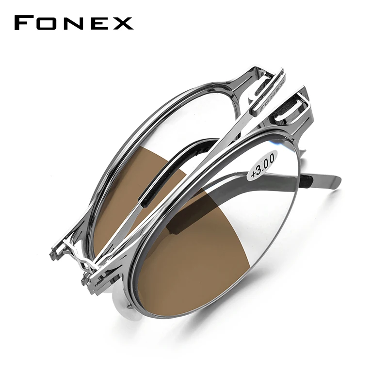 

FONEX Photochromic Brown Tea Folding Reader Reading Glasses Men Women 2022 Portable Screwless Anti Blue Blocking Eyeglass LH018