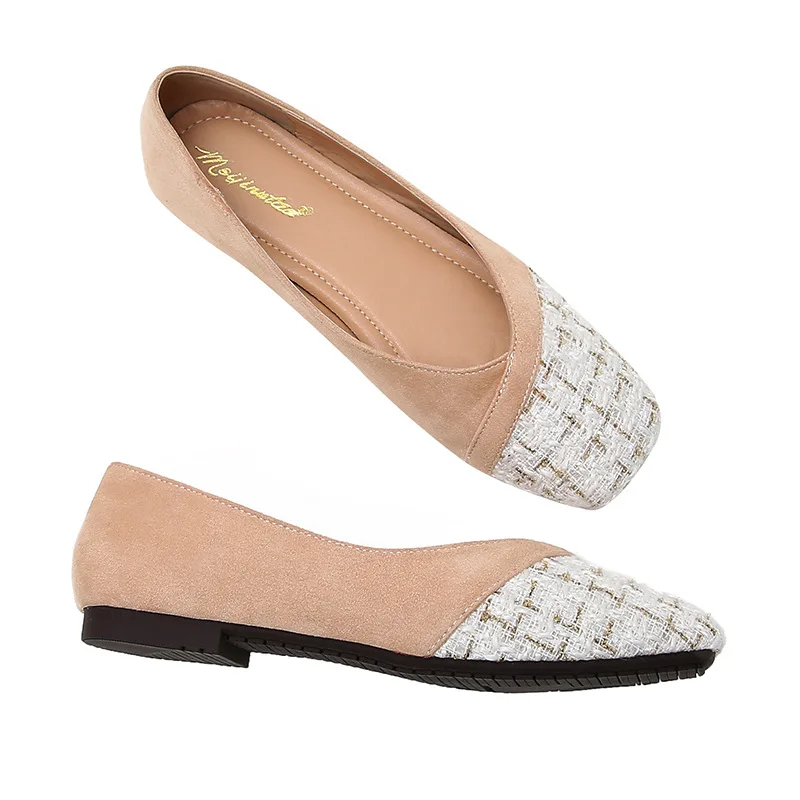 

Patchwork Square Toe Flock Ballet Flats Woman Shallow Comfy Flats Shoes Moccasins Checkered Slip On Ballerina Femme PDG1944