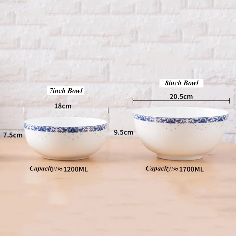 7/8 дюймовые большие чаши для супа китайские синие и белые фарфоровые
