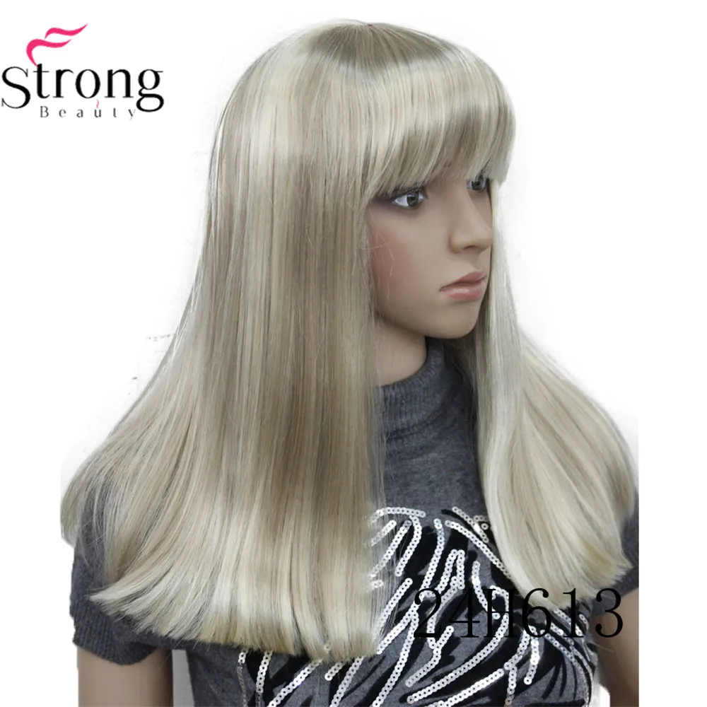 StrongBeauty Женские синтетические парики волосы черный/Блонд длинные прямые аккуратная челка стиль Natura парик волосы