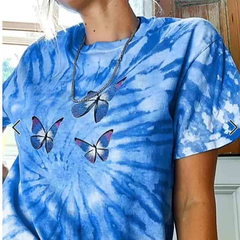 

Футболка женская оверсайз с принтом бабочки и круглым вырезом