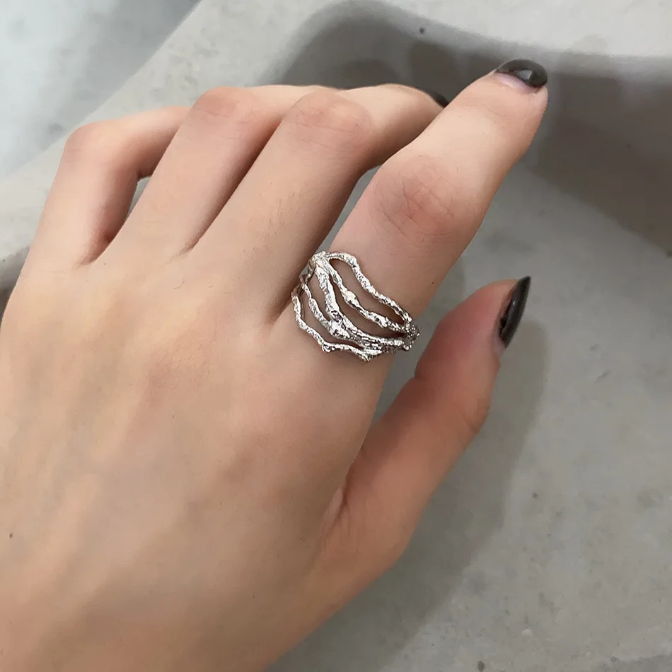 

925 sterling silver unique shaped ring design sense ins exaggerated ring for women Jewelry