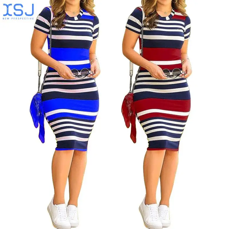 

Sexy Women Pack Hip Pencil Dress Bodycon Summer Robe Female Striped Fashion Streetwear Vestidos Women Elegant Dress
