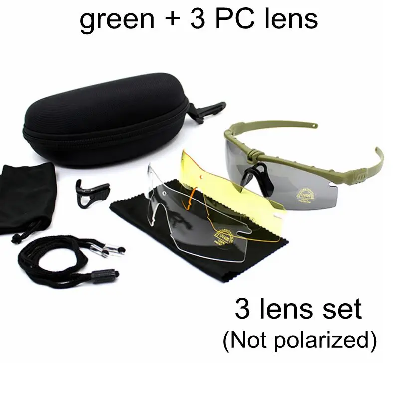 No Polarized Green Спортивные поляризационные тактические очки военные очки армейские солнечные очки мужские с 4 линзами защитные очки для охоты - Цвет: No Polarized Green