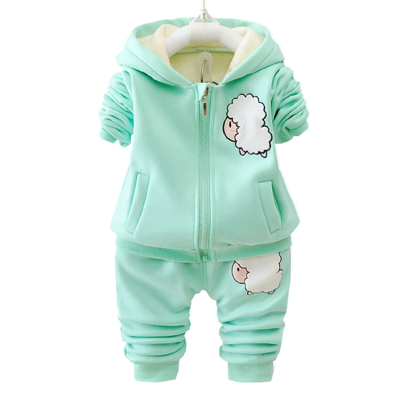 

Autumn Winter Children Boys Girls Clothing Fashion Sets Baby Cartoon Hooded Jacket Pants 2Pcs/sets Infant Add Cotton Tracksuits