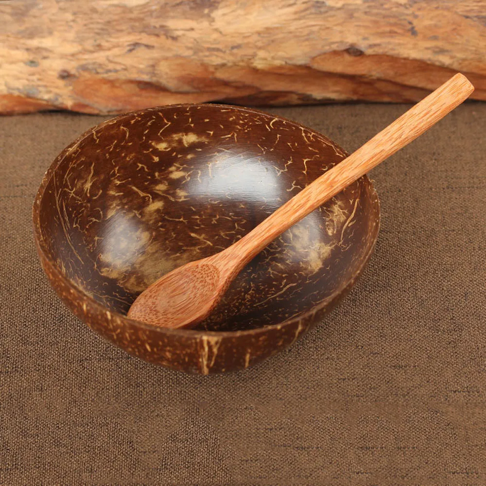 Natural Coconut Shell Bowl Wooden Handcraft Art Decoration Fruit Salad Plate Noodle Rice Soup Dessert Container | Дом и сад