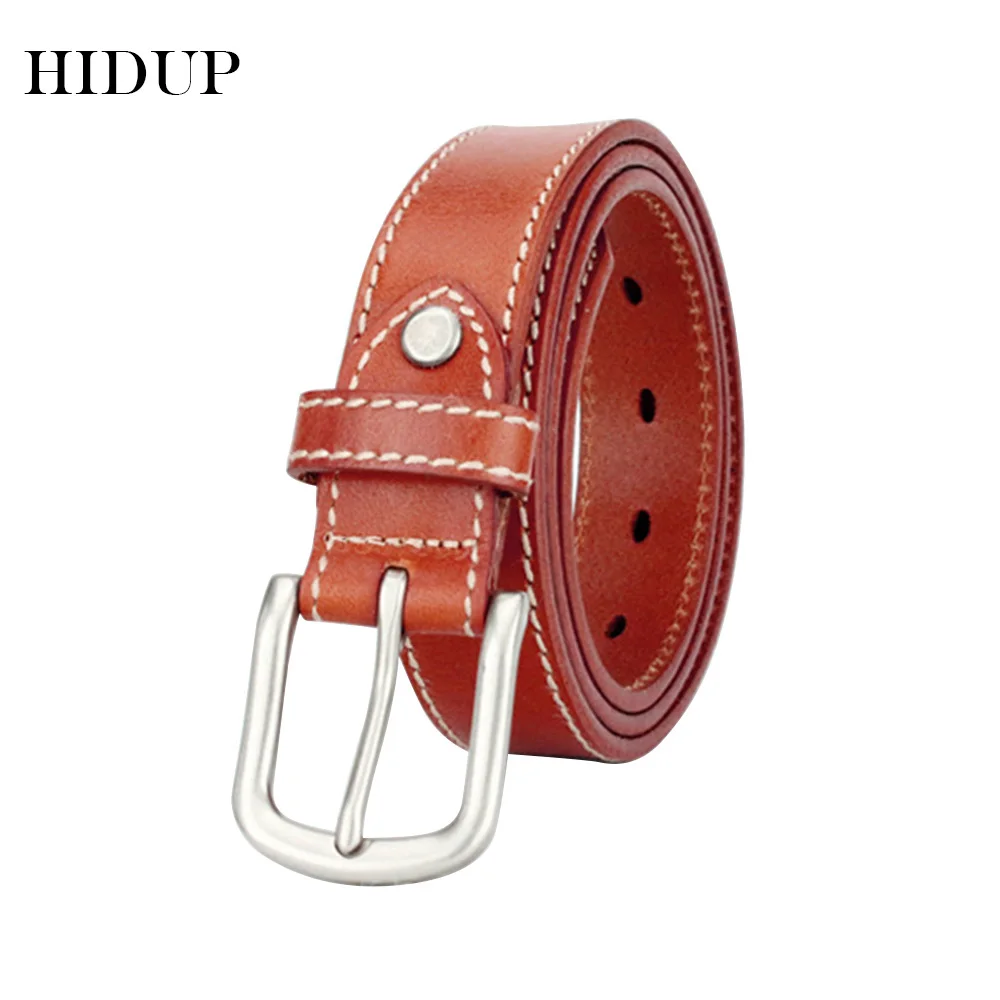 HIDUP Ladies Quality Design Cow Skin Leather Belts Retro Simple Pin Buckle Metal Belt for Women Accessories 28mm Width NWWJ124