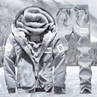 Спортивный костюм мужской из двух предметов, утепленный, с капюшоном, ветровка, штаны, Осень-зима, размера плюс