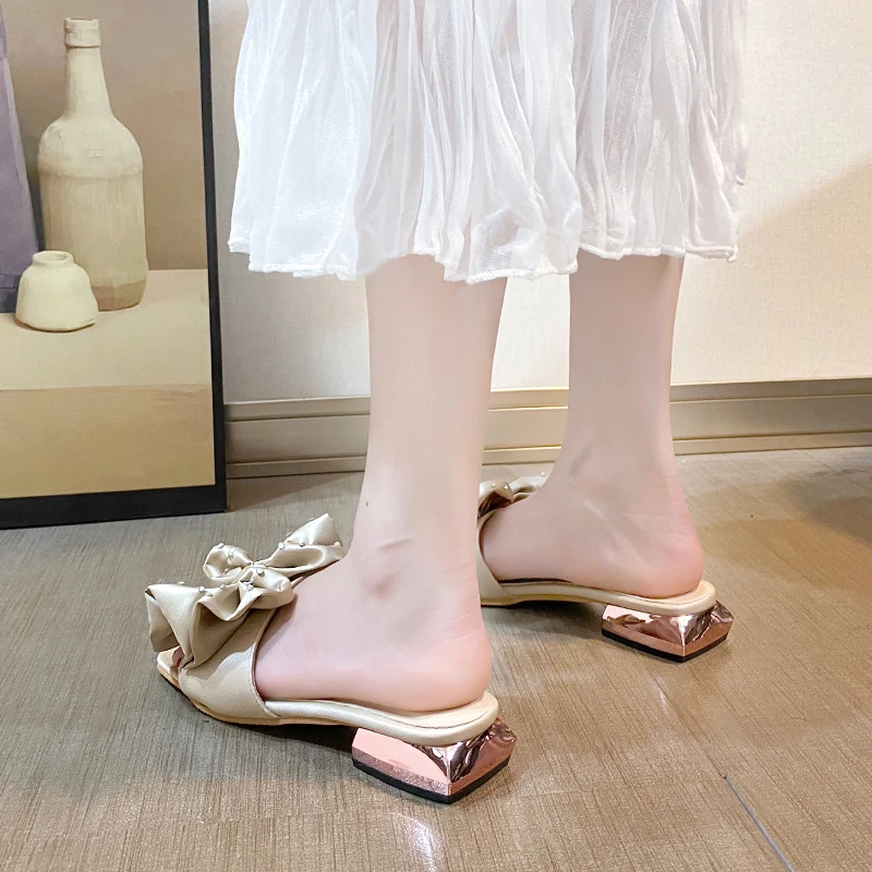 

Summer Casual Women's Slippers 2021 Fashion Simple Rhinestones Embellished Elegant and Versatile Bow Women's Slippers