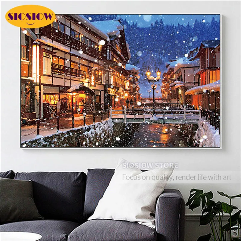 Алмазная 5D картина сделай сам ночного города зимний пейзаж полноразмерная 3D